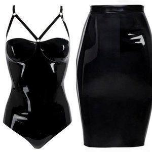 NWT COCO DE MER and William Wilde Latex Body Suit and Pencil Skirt with Gloss